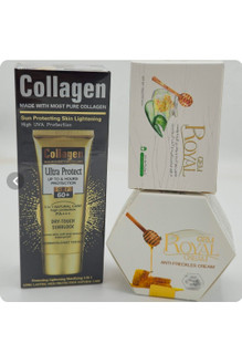 کرم ژل رویال به همراه صابون رویال و یک عددضد آفتاب بی رنگ کلاژن spf 60 حجم ۱۰۰ میل اصلی